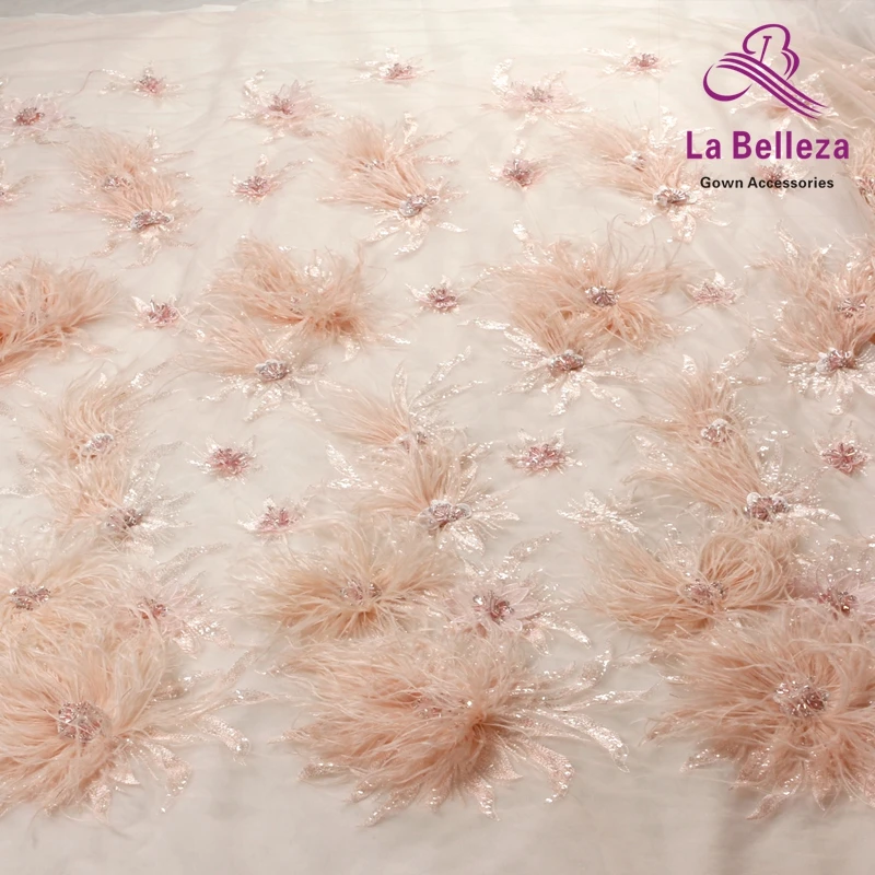 La Belleza 1 ярд Новый светильник розовый/белый тяжелые 3D Цветы перышки бисером