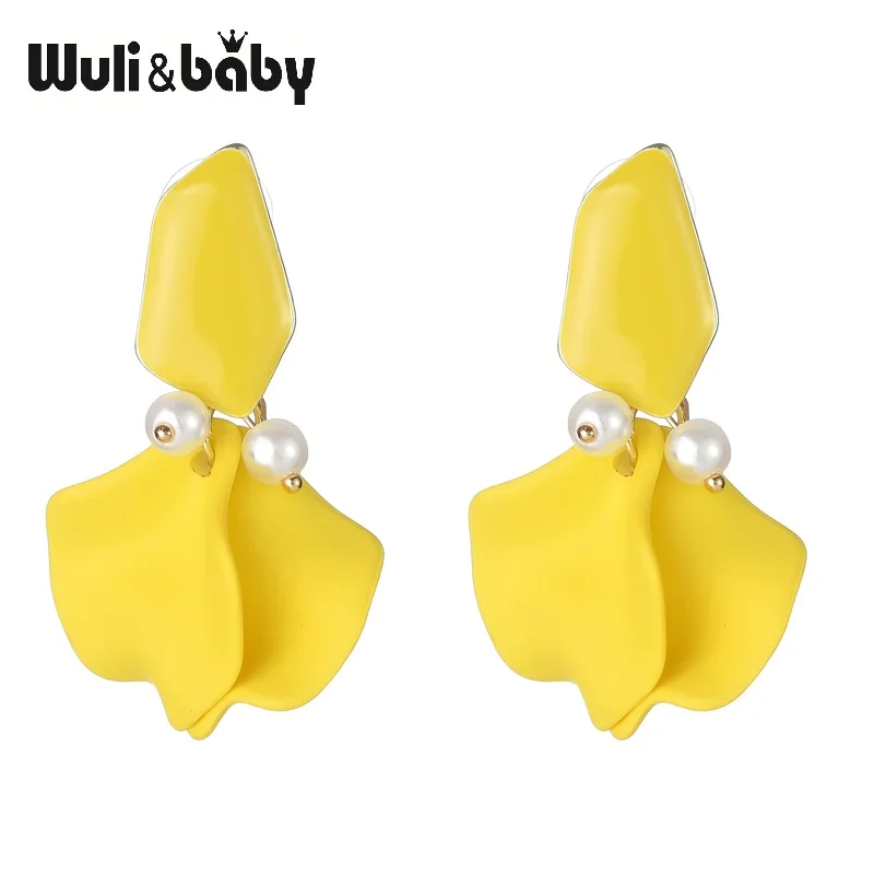 Серьги капли Wuli & baby с желтым оранжевым цветком и лепестками 2019 новые модные