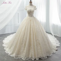 julia kui elegant lace strapless champagneivory ball gown wedding dress off the shoulder lace up cloture wedding gown