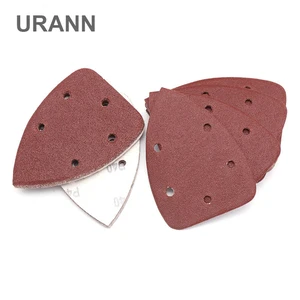 10 шт. треугольная наждачная бумага URANN 140x9 0 мм, пять отверстий, диск, наждачные листы, Зернистость 40-400, шлифовальный диск с крючком и петлей, Полировальный Инструмент