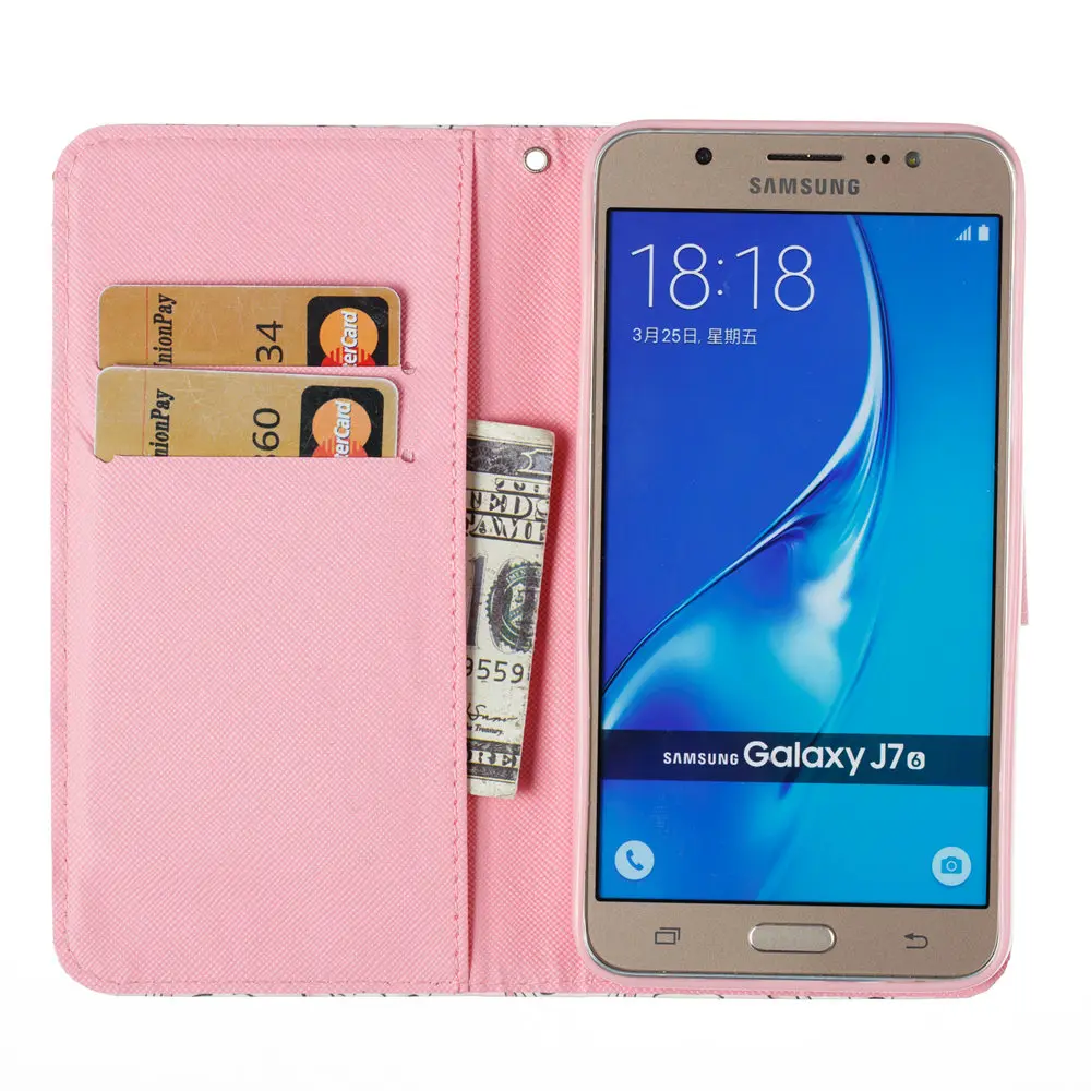 Чехол для Samsung Galaxy J7 2016 J710F J710FN J710FN/DS Фламинго Единорог Флип кожаный бумажник чехол
