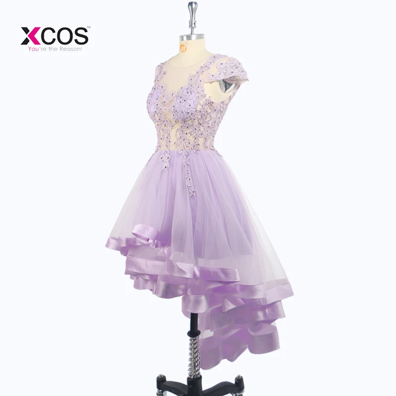 Vestido casamento de renda спереди короткое длинное сзади прозрачное лавандовое с высокой