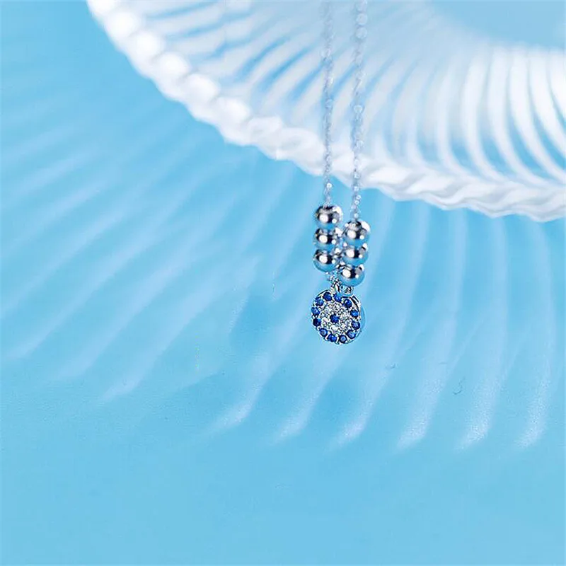 INZATT Classic Talisman Blue Eyes Of Bead Pendant Necklace 925 Sterling Silver Gold Color For Women Choker fashion Jewelry - Окраска металла: Silver