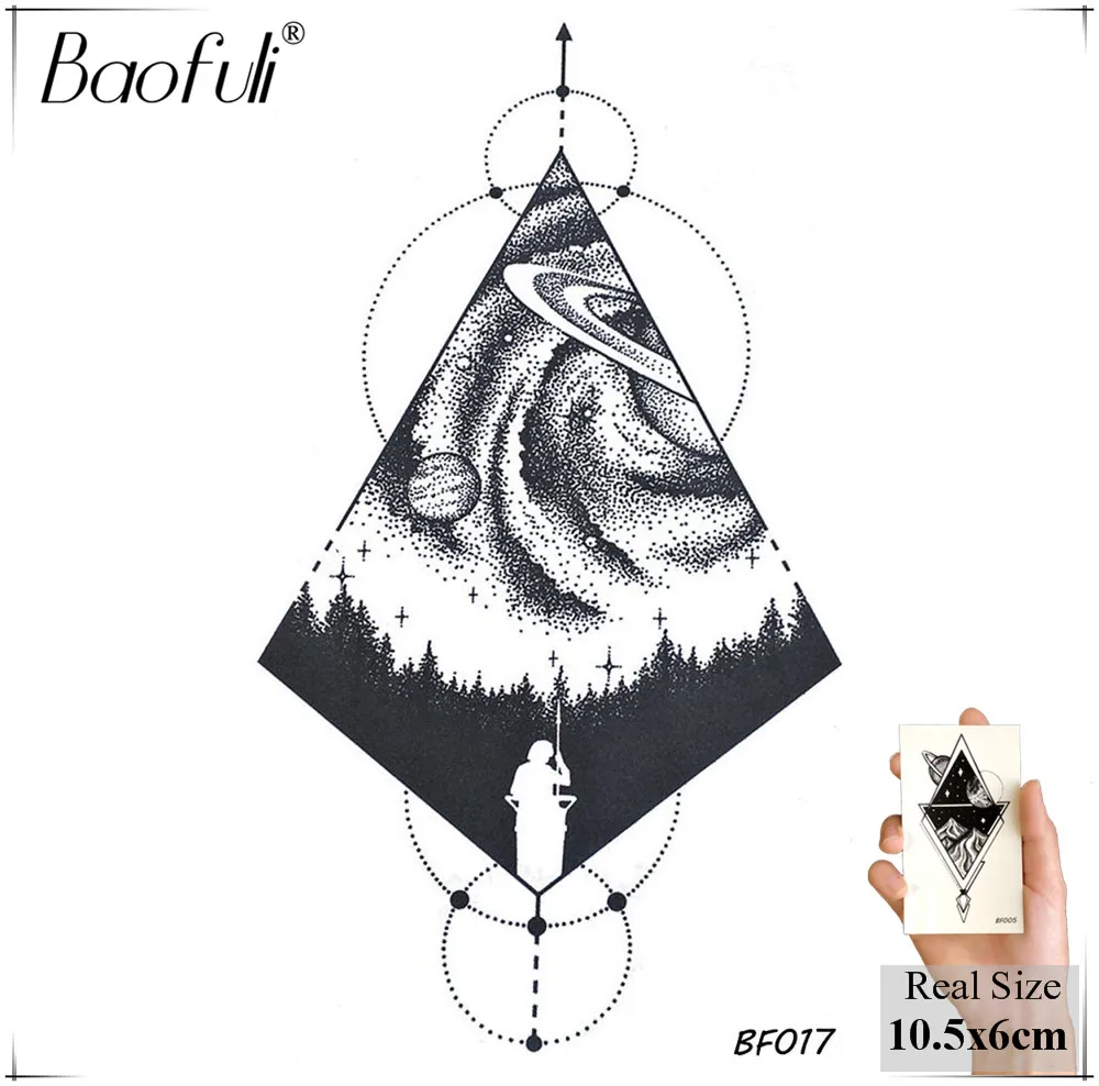 BBF017 BAOFULI, Мужская Временная Геометрическая Вселенная, ромбовидная татуировка, водонепроницаемая, планеты, город, тату, боди, рука, искусство, Переводные татуировки, наклейка - Цвет: BBF017