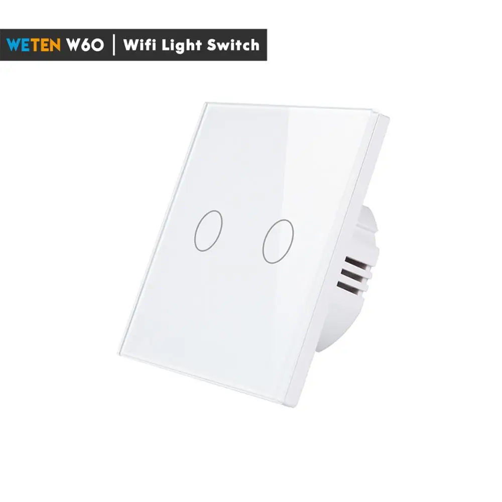 W60-White 2Gang Умный Wifi переключатель, сенсорный светильник, переключатель, приложение 433, РЧ Голосовое управление, поддержка Alexa Google Home 1 2 3 банды, ЕС, Великобритания, 220 В, черное стекло, переключатель - Цвет: W60-White 2Gang