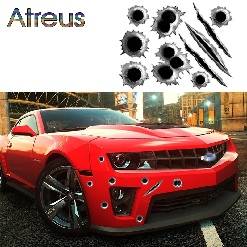 Atreus 3D Cool Bullet Hole автомобильные наклейки аксессуары для Lada Vesta Granta Priora Suzuki Grand Vitara