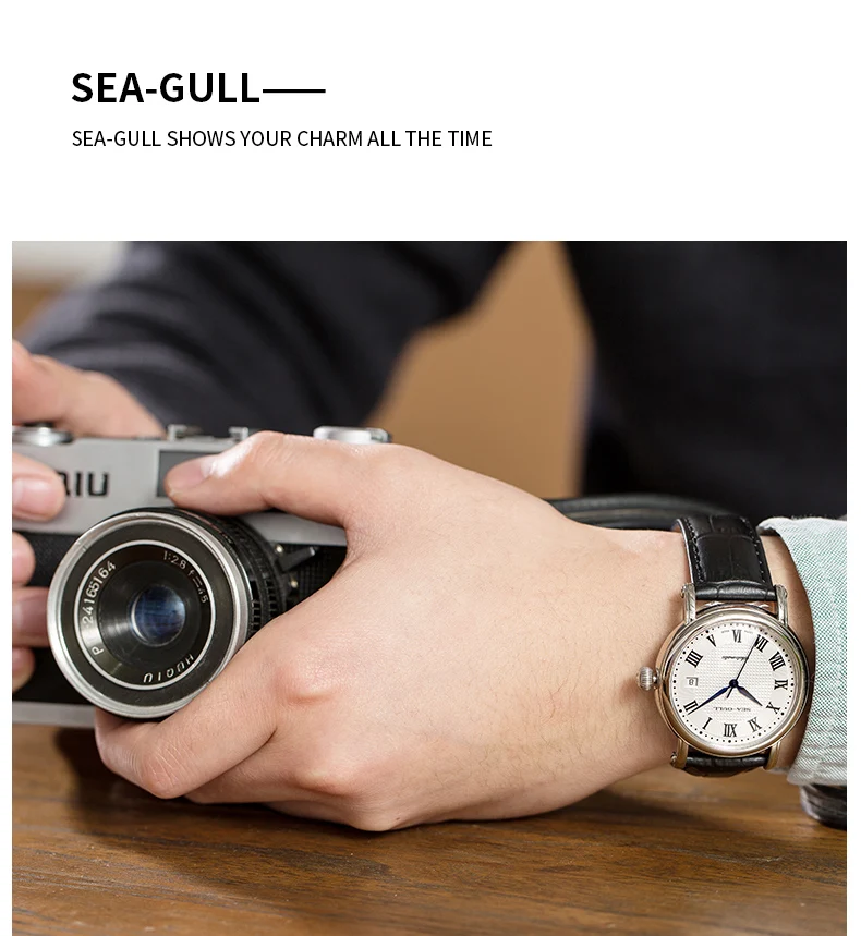 SEA-GULL деловые часы Мужские механические наручные часы 50 м Водонепроницаемые кожаные мужские часы на День святого Валентина с застежкой-браслетом 819,368