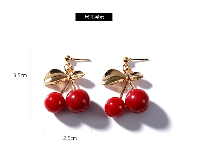

Double Hot Red Cherry Fruit Golden Leaf Drop Earrings Women Dangle Earrings
