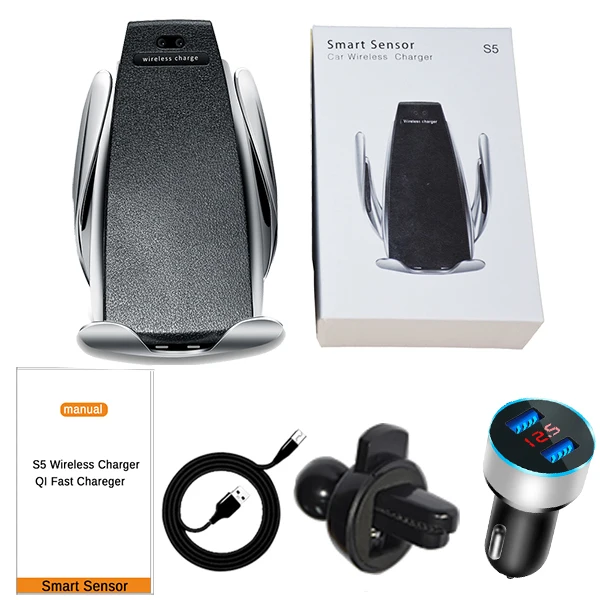 S5 Sliver Charger Умное зарядное устройство, беспроводное автомобильное зарядное устройство S5, автоматическое зажимное устройство для быстрой зарядки телефона, автомобильный держатель для iPhone, huawei, samsung, Xiaomi - Тип штекера: S5 Sliver Charger