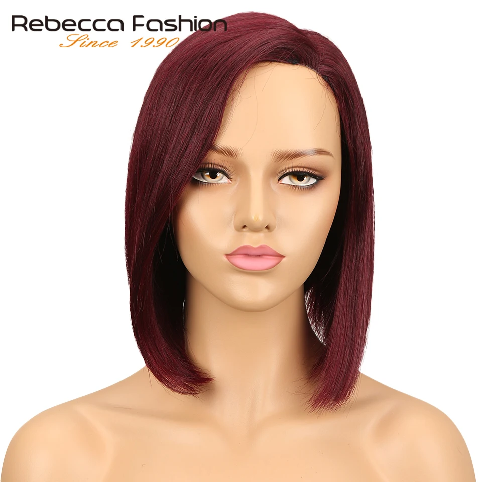 Rebecca Short Ombre Mix Color Human Hair Lace Wigs For Black Women Left Side Part Peruvian Remy Straight Hair Lace Wig Free Ship