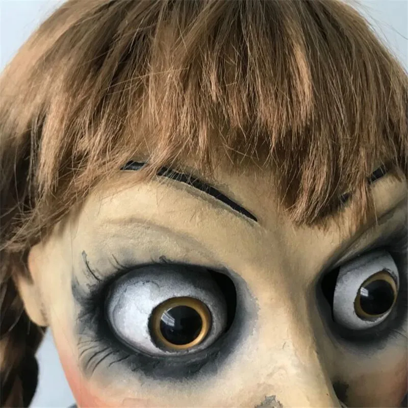 Популярная новинка, маска Annabelle 3 для косплея, реквизит на Хэллоуин для маленьких девочек, кукла Биск, ужас, дом с привидениями, латексная маска, вечерние, подарок