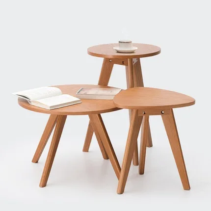 Solid wood coffee table round small table simple sofa side table Nordic side table two colors wood simple 3 drawer dresser night stand side table