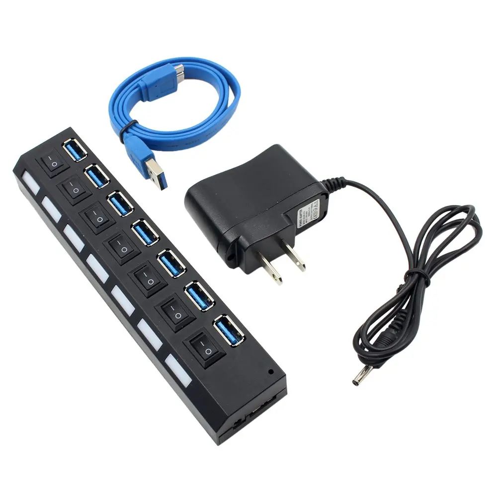 USB 3,0 высокоскоростной концентратор с раздельными семью портами компактный легкий адаптер питания концентратор с питанием