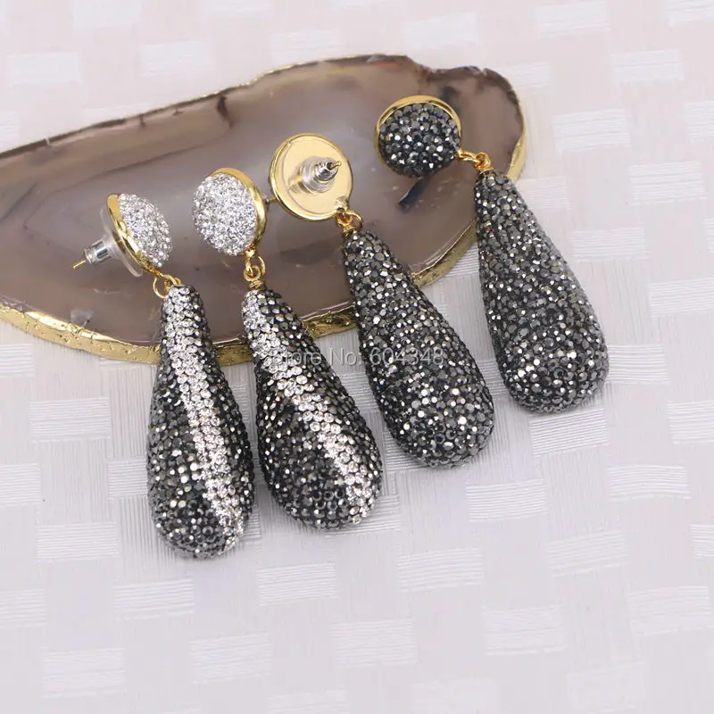 Серьги-Подвески ручной работы с золотистыми кристаллами 5 пар | Украшения и