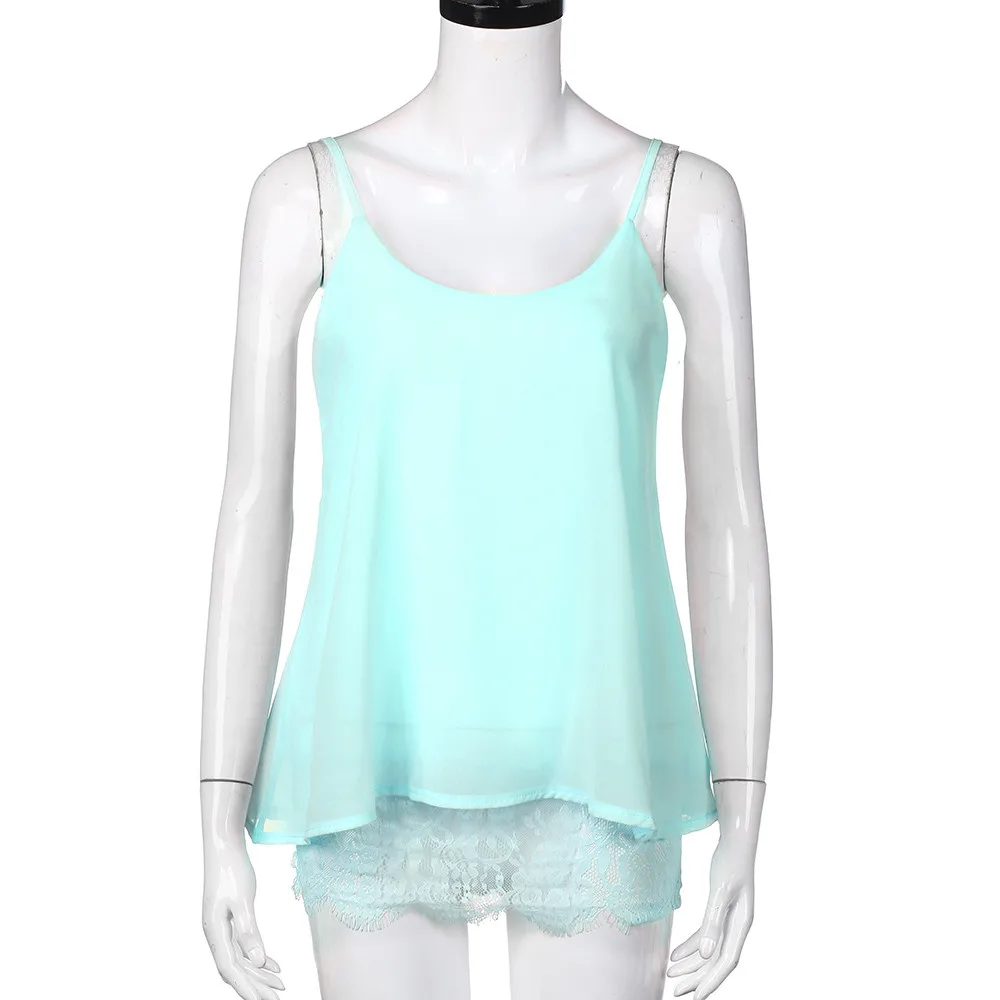 Для женщин Лето майки кружева лоскутное Топ Без Рукавов Повседневное