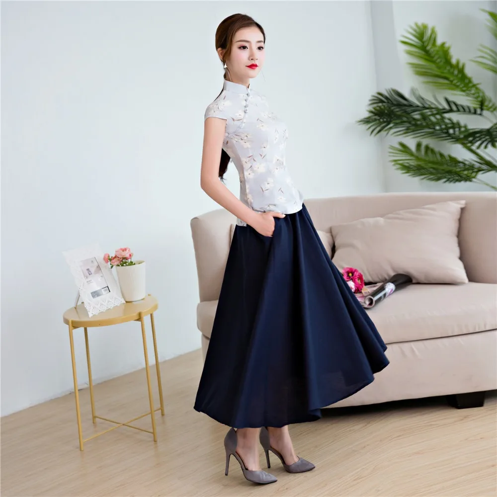 Шанхай история Традиционный китайский топ с коротким рукавом цветочный cheongsam Топ Традиционный китайский Топ однотонная блузка для женщин