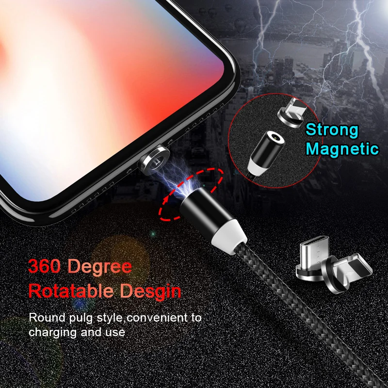 ! ACCEZZ светодиодные магнитные USB кабели для зарядки освещение Micro Type C iPhone Xr Xs Max 2A