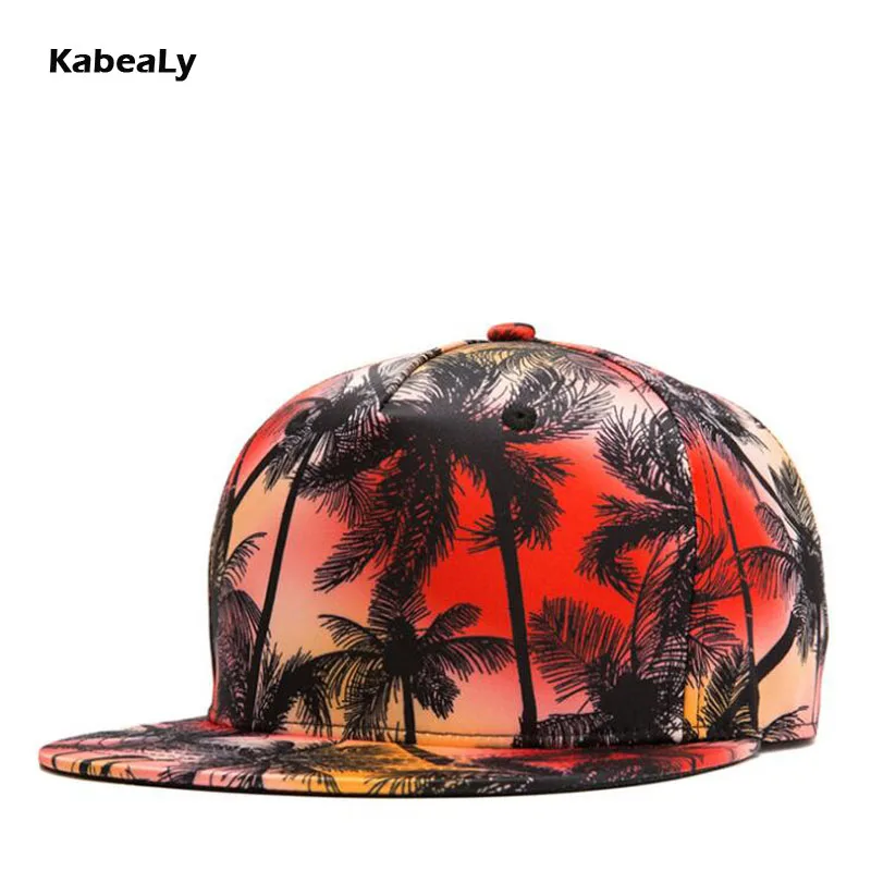 Fashion Summer men &amp women Outdoor Sport Stylish Coconut Tree 3D Printing Baseball Hat UV Protect Snapback Casquett Hip hop Cap |