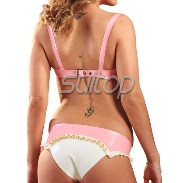 Комплект из бюстгальтера и трусов латекса розового цвета|rubber latex bra|rubber briefsbriefs |