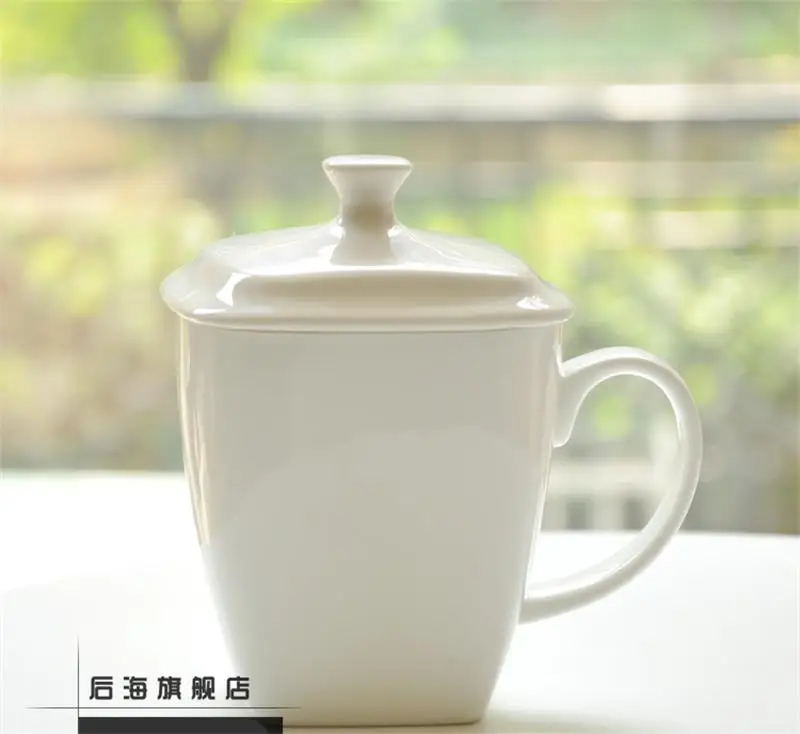 Стакан из фарфора 500 мл чашка с крышкой чисто белая керамическая для пробуждения