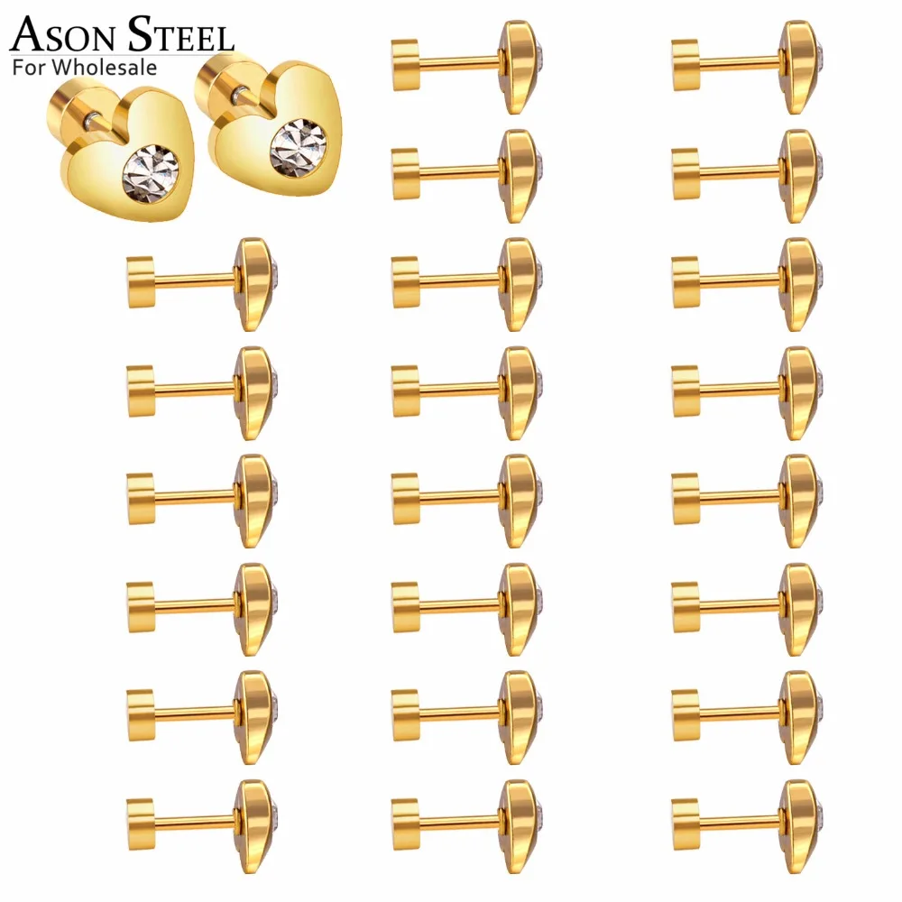 ASONSTEEL серьги для девочек 12 пар/лот нержавеющая сталь в форме сердца с круглым