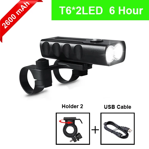 T6 2600mAh NEWBOLER 2400 люмен, 3 светодиодный велосипедный светильник, 5200 мА/ч, L2/T6, вспышка, светильник, зарядка через USB, велосипедный передний светильник, набор, 2 держателя, аксессуары для крепления - Цвет: T6 2600mAh
