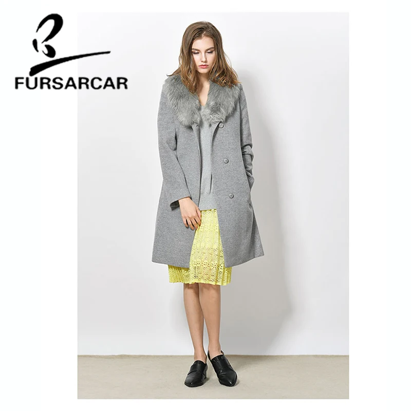 FURSARCAR 2021 New Arrival Real Fur Coat Women Winter Woolen Skin Jacket High Quality Fur Coat With Fox Fur Collar Hot Sale enlarge