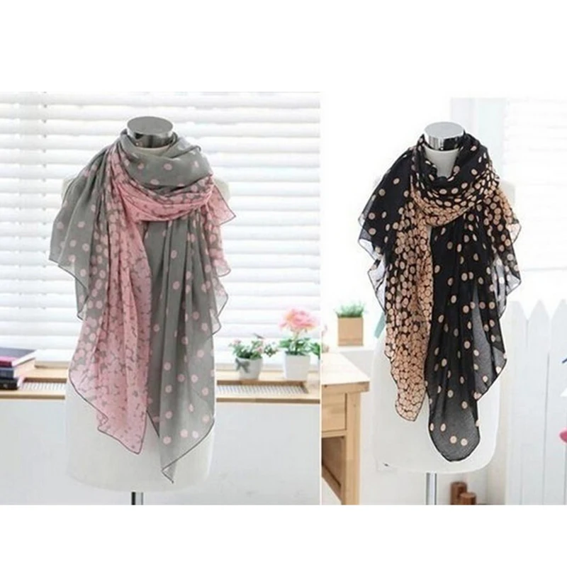 Шикарный модный женский Мягкий Шифоновый милый шарф в горошек длинный палантин