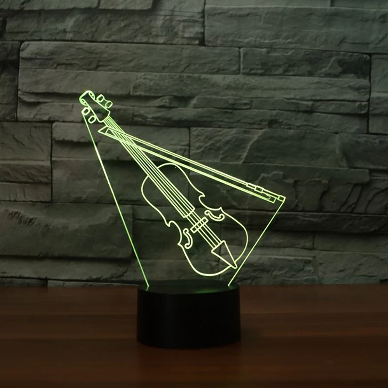 Светодиодный Красочные градиент ночной Светильник скрипка Форма 3D настольная