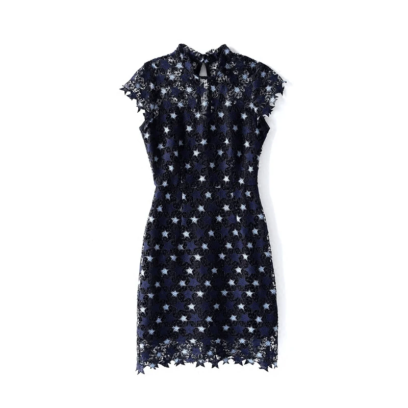 Новая мода 2019 весна лето Звезда вышивка выдалбливают Кружева открытая спина