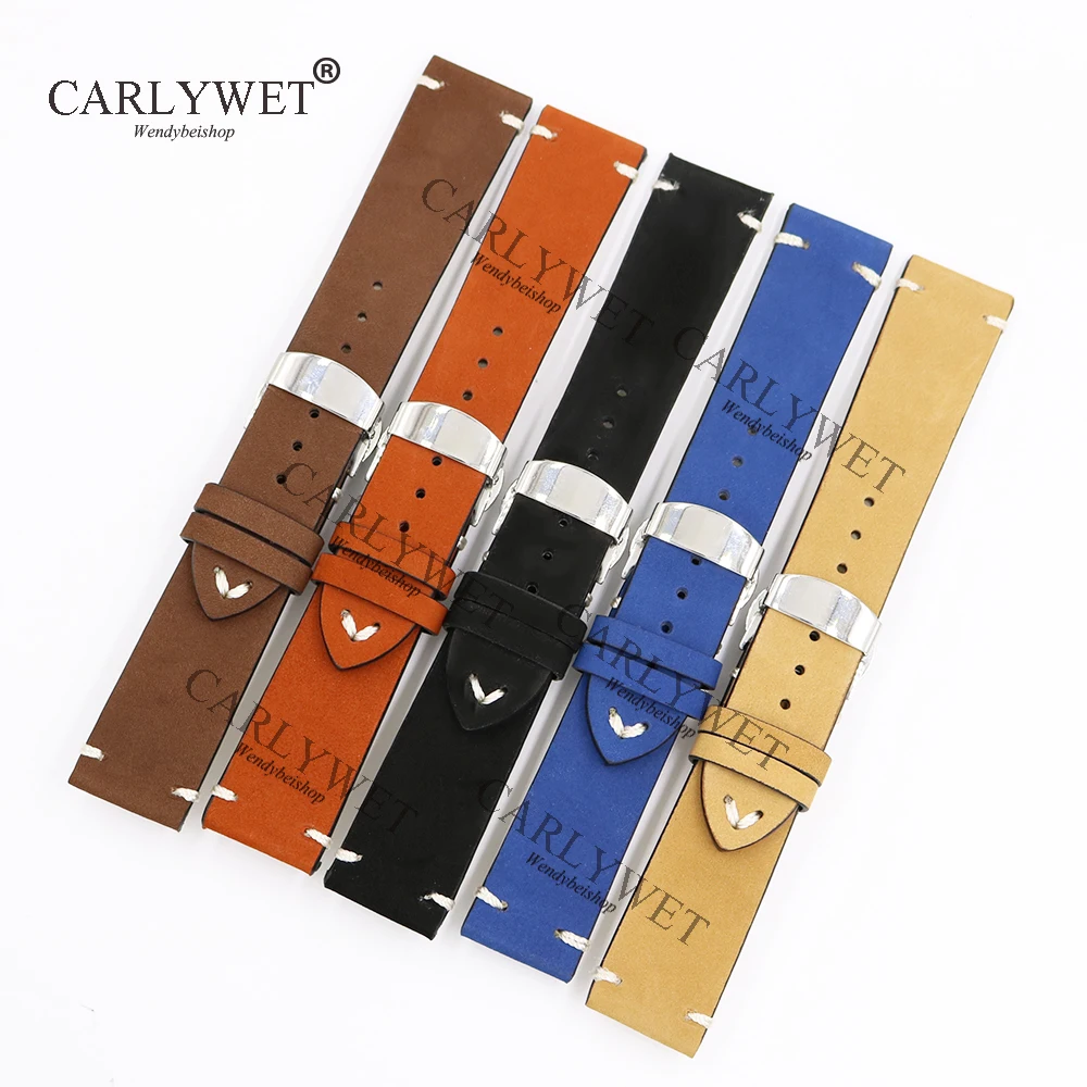 Ремешок для наручных часов CARLYWET 20 22 24 мм кожаный коричневый черный хаки винтажный