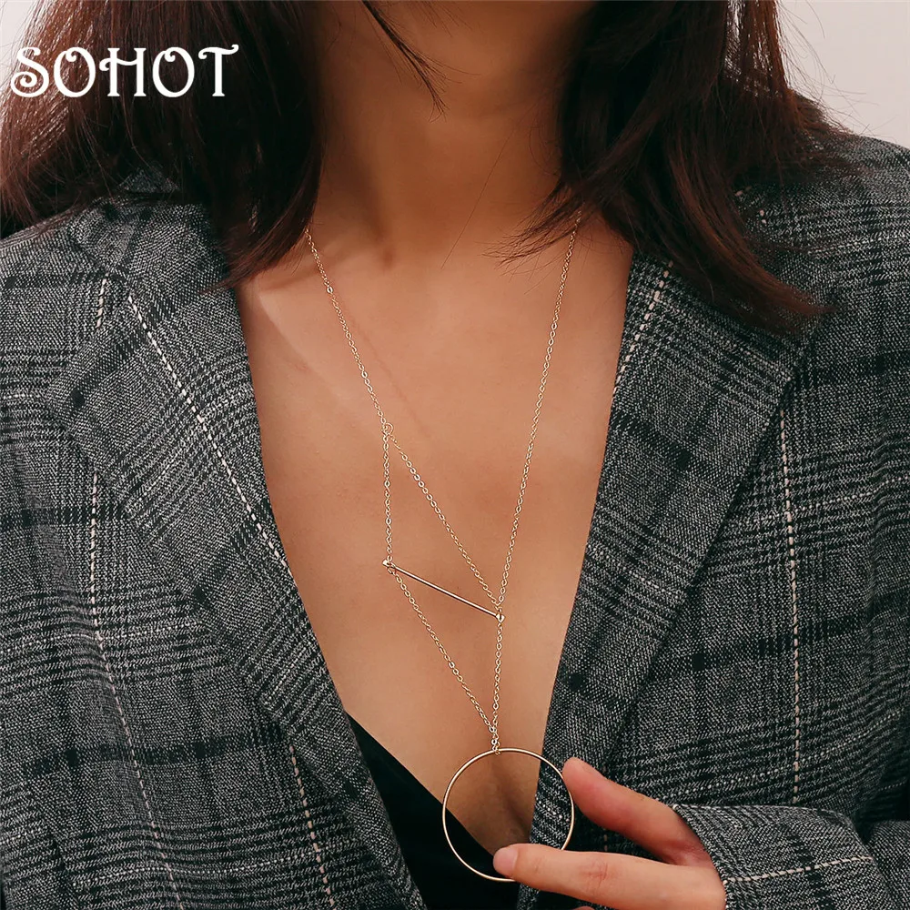 Женское ожерелье с подвеской SOHOT большая круглая подвеска золотого и серебряного