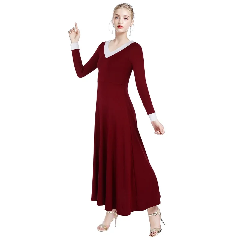 Wine Red Элегантное женское платье для взрослых, литургическое платье для танцев с длинным рукавом, платье для танго, вальса, Одежда для танцев, костюм, Бальное балетное платье - Цвет: Wine Red