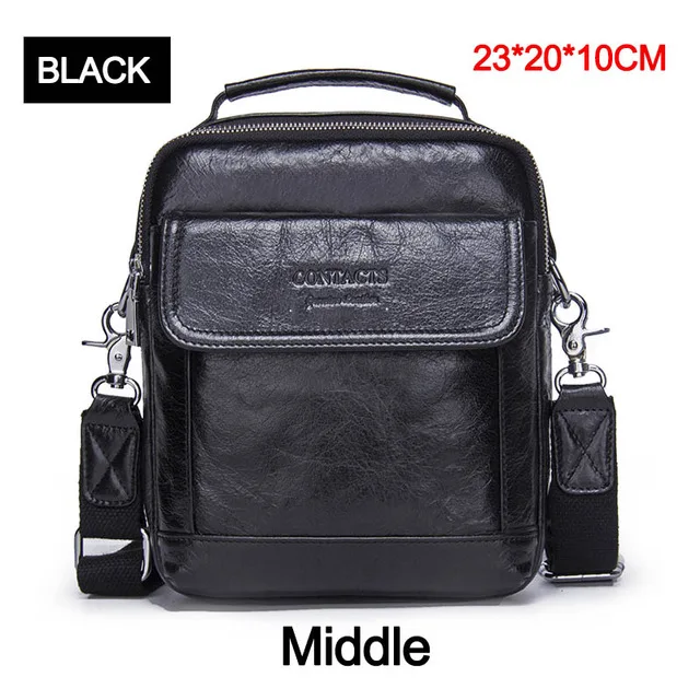 Black Middle B Contact's маленькая дорожная кожаная сумка мужская сумка через плечо мешок сумка мужская натуральная кожа кожаные сумки мужские сумки из натуральной кожи портфель мужские трусы мужской сумочка сумочки Коричневый - Цвет: Black Middle B