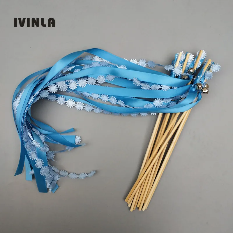 30 шт./лот синие свадебные ленты палочки с золотыми колокольчиками для свадебной
