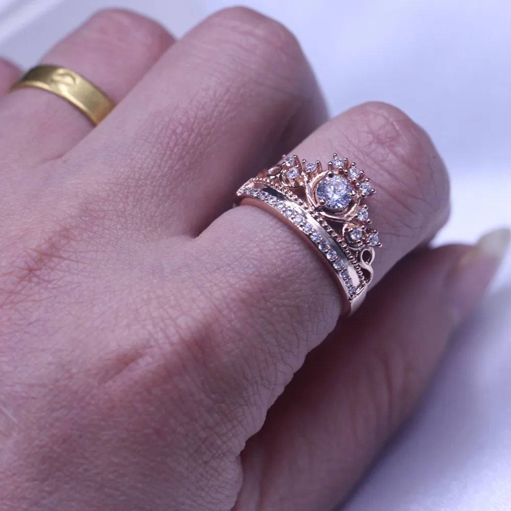 Vecalon 2 colors Hot sale Crown Jewelry Women ring AAAAA Cubic Zirconia Rose Gold color Party wedding Band for women Gift | Украшения и