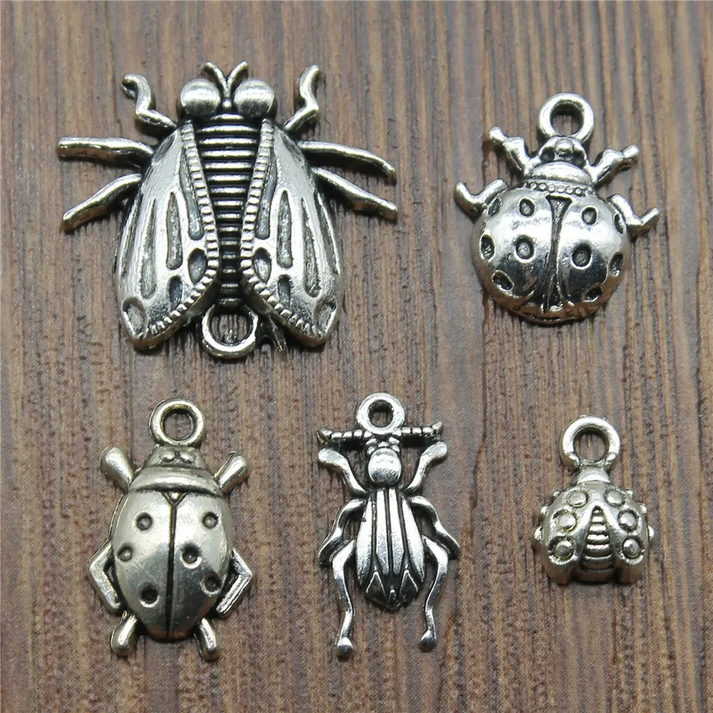 20 шт винтажные Подвески Божья коровка античные серебряные цвета ювелирные