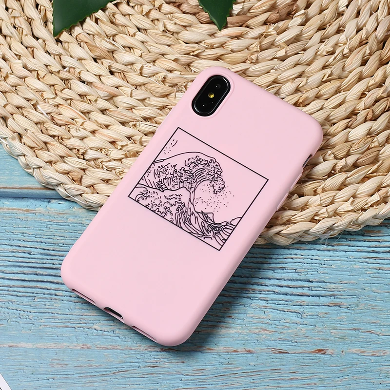 pink Большая волна Kanagawa задняя крышка мягкий чехол для телефона Fundas для iPhone XS 7Plus 7 6Plus 8 8Plus 11 pro - Цвет: pink