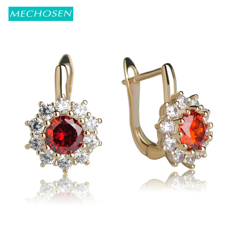 Серьги гвоздики mechoose Kawaii в виде красных Стразы с фианитами форме зубцов