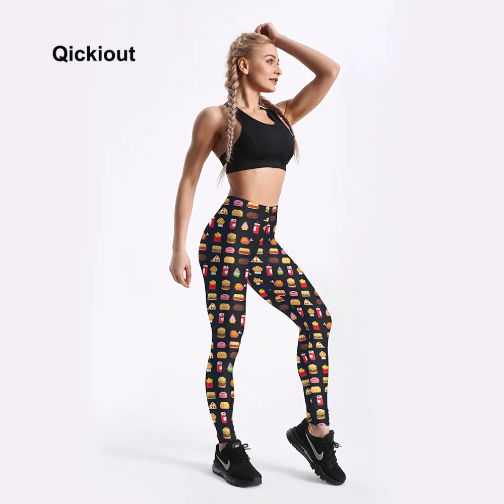 Qickitout 2018 женские леггинсы гамбургер картофель фри мороженое печатных