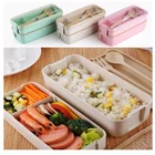 Удобный Ланч-бокс, 3-уровневый Ланч-бокс из пшеничной соломы, бэнто-бокс, посуда для микроволновой печи, контейнер для хранения еды, Ланч-бокс бэнто 900 мл, готовый к еде