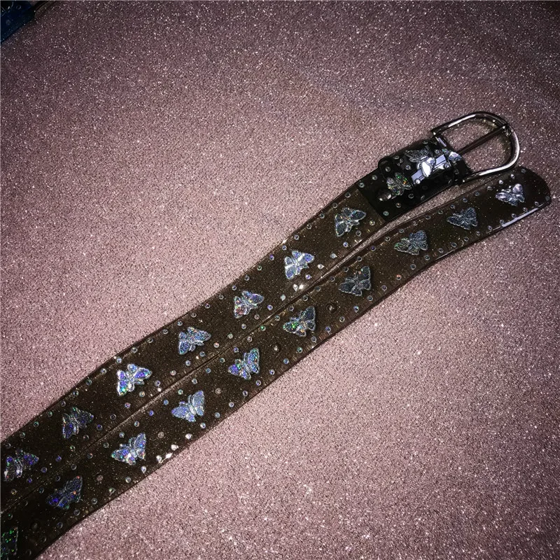 90s Bling Unif Стиль Сладкий пояс для женщин Винтаж Thunderbolt разноцветные лазерная бабочка прозрачный желе эстетический Tumblr ремень