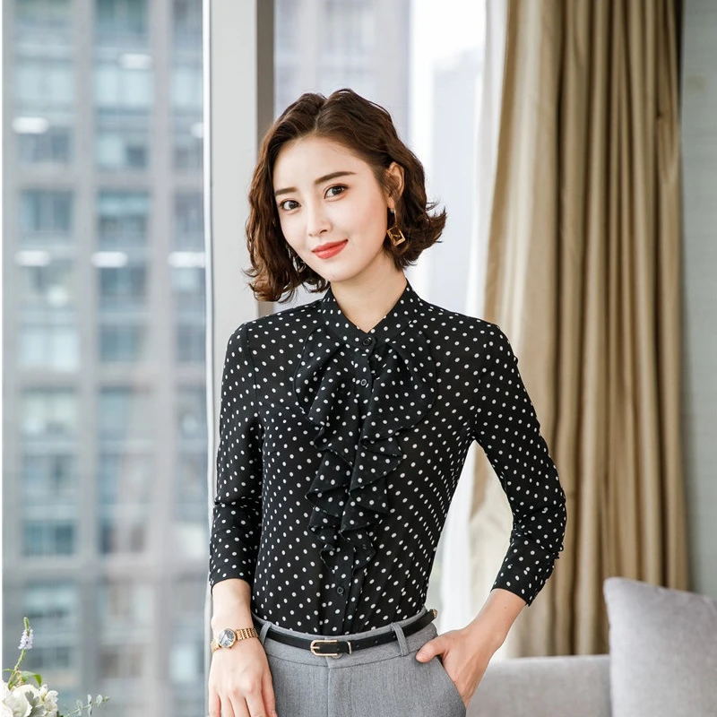 Блузка женская шифоновая с длинным рукавом деловая одежда для работы Униформа