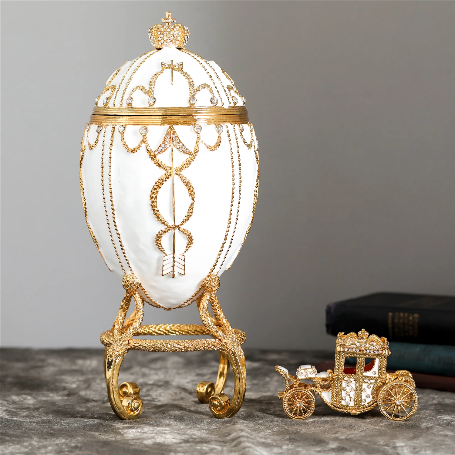 Qifu 1895 Rosebud Faberge яйцо с кареточкой Реплика для домашнего декора | Дом и сад