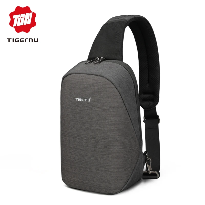 Black Grey Сумка Tigernu слинг Мужчины Брызгозащитная сумка Messenger Crossbody Подходит для 9,7 дюймов iPad с портом для наушников Сумка на плечо для женщин - Цвет: Black Grey
