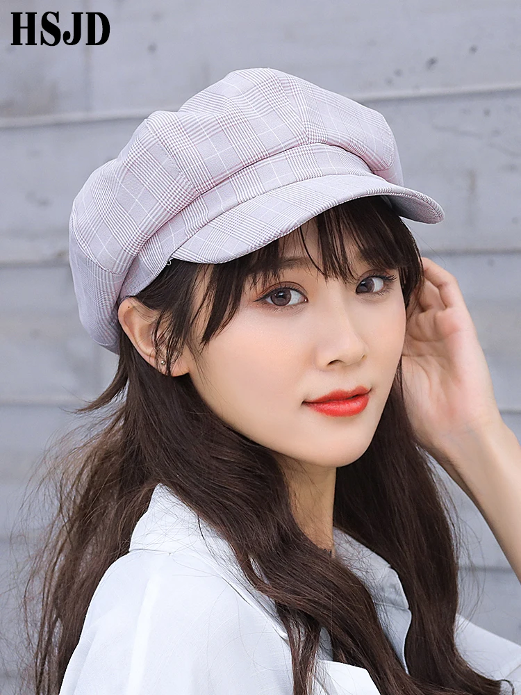 Женская восьмиугольная шляпа в клетку на весну и лето новинка 2019 |