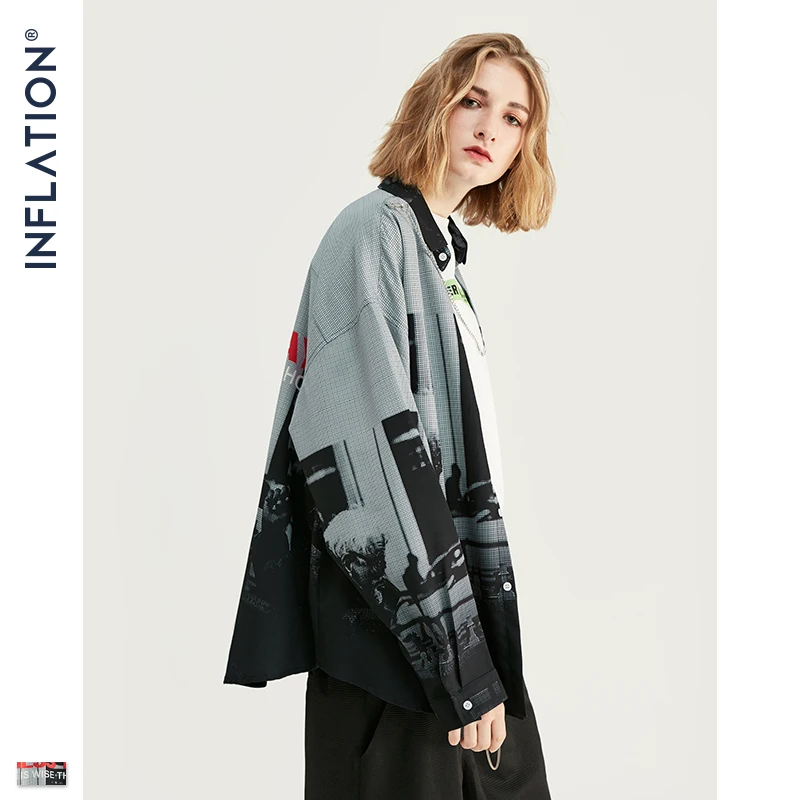 Inchaiton FW Новая мужская рубашка Harajuku Хип Хоп с длинным рукавом мужские рубашки с цифровой печатью свободная Мужская Повседневная рубашка бренд 92139W