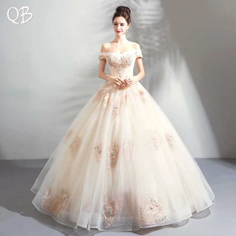 Empire Fluffy Cap Sleeve Tulle Lace Beading Flowers Luxury Wedding Dress 2019 New Fashion Bridal Dresses Gowns WE31 | Свадьбы и