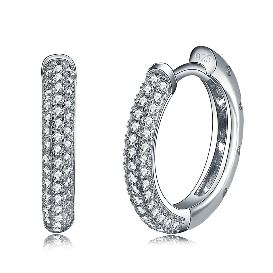 Silver color Effie queen, женские серьги-кольца из стерлингового серебра, блестящие, AAA, кубический циркон, серебряный цвет, S925, вечерние, свадебные серьги, TSE19 - Цвет камня: Silver color
