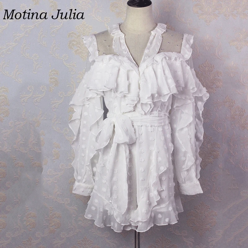 Motina Julia 2019 летний сексуальный шифоновый комбинезон в горошек женский с v образным
